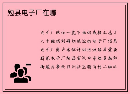 勉县电子厂在哪
